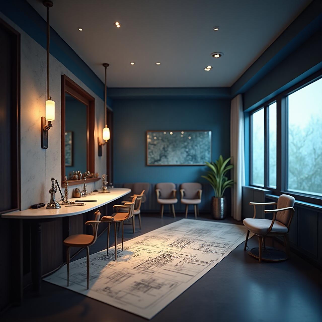 Interno della barberia Archibarba con elementi architettonici