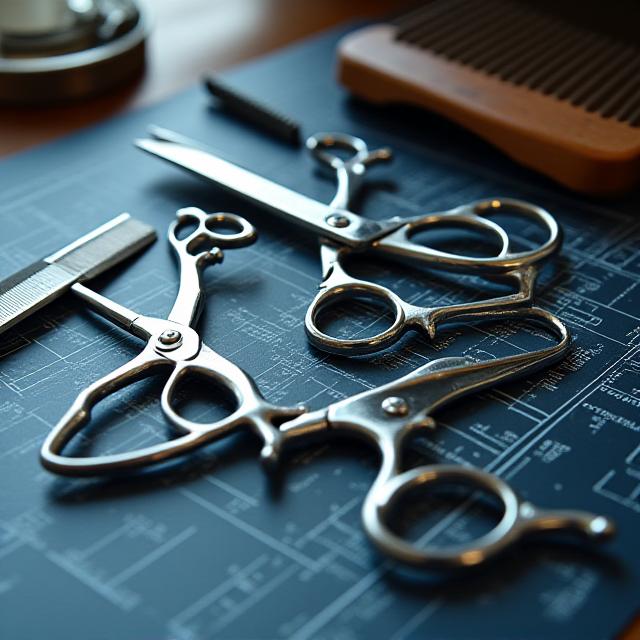 Strumenti da barba professionali su planimetria architettonica